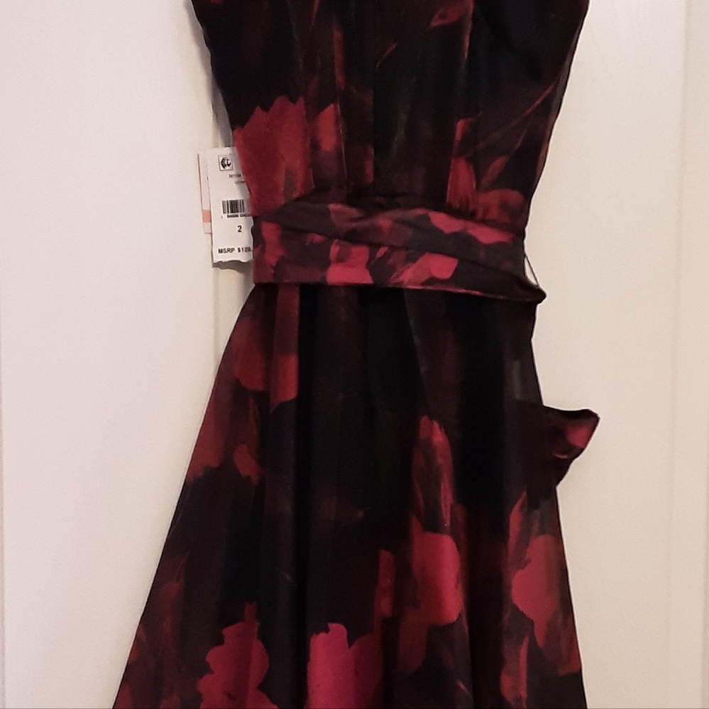Taylor Elegant Floral Black and Burgany  Dress